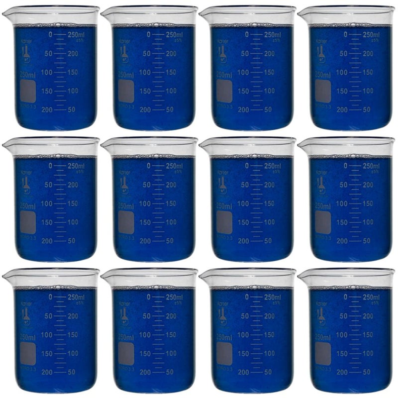 Karter Scientific 250ml Beaker, Low Form Griffin, Borosilicate 3.3 Glass, Double Scale, Graduated, Karter Scientific 213D25 (Pack of 12) - Image 1